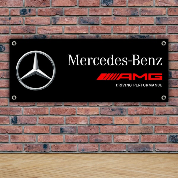 MERCEDES Logo Banner Vinyl, Garage Schild, Büro oder Showroom, Flagge, Racing Poster, Auto Car Shop, Auto Poster, Garage Decor, Motorsport