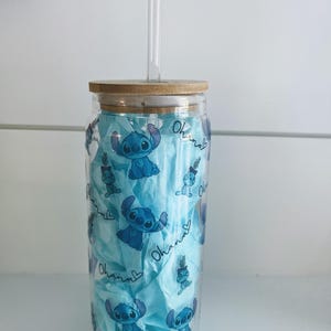 Lilo and Stitch Glass Can, Aesthetic Coffee Glass With Lid And Straw, Summer Iced Coffee Glass Tumbler, Coffee Cup, Cup, Tumbler