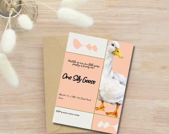 Eine Gans zum 1. Geburtstag Einladung, Eine Gans zum Geburtstag einladen, Instant Download