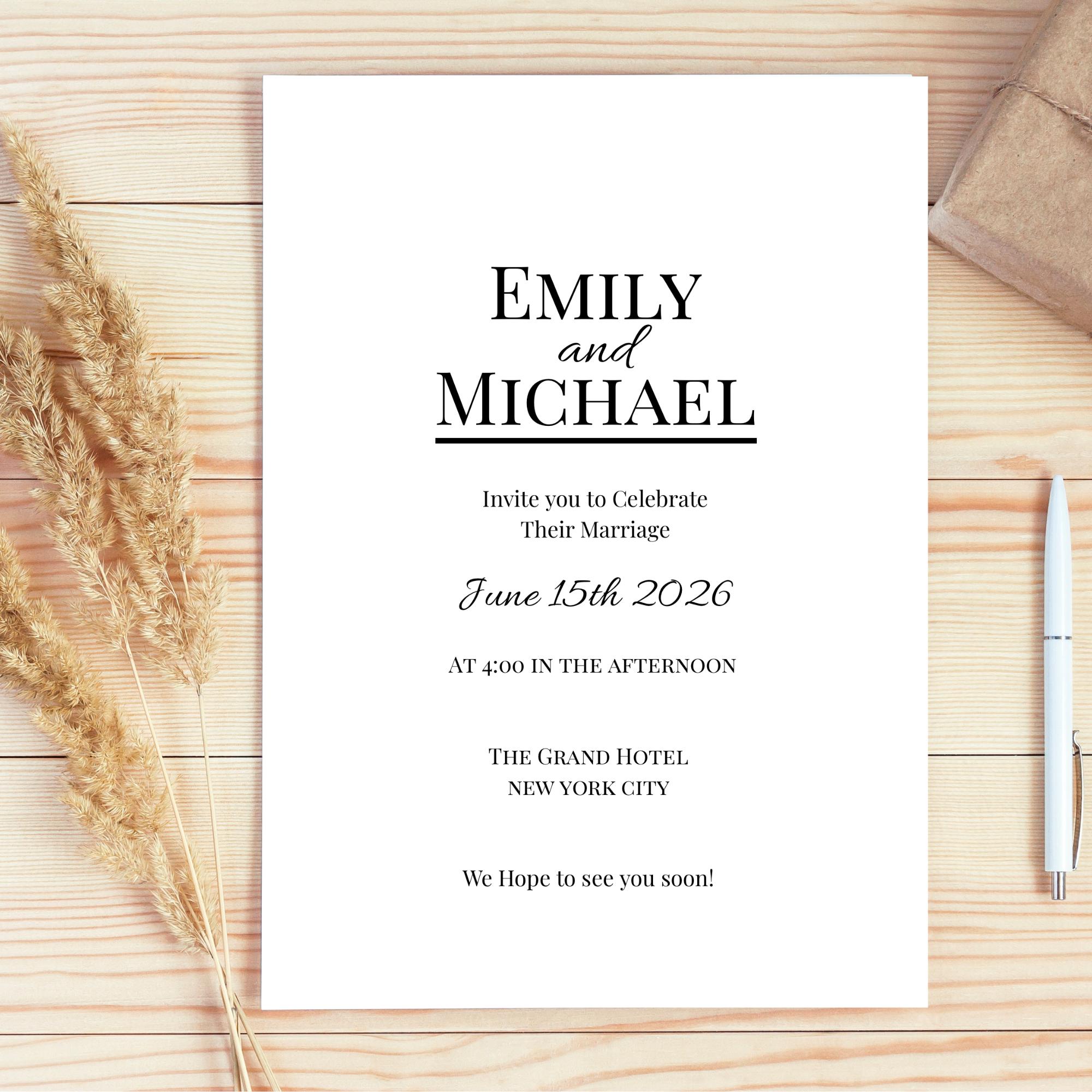 Elegante minimalistische Hochzeitseinladungs-Vorlage | Personalisierbar Printable Hochzeit einladen | Digitales Hochzeitskarten Design