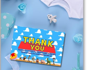 Es ist ein Junge Geschichte digitale Dankeskarte, Toy Story Baby Shower Canva Dankeskarte, sofortdownload