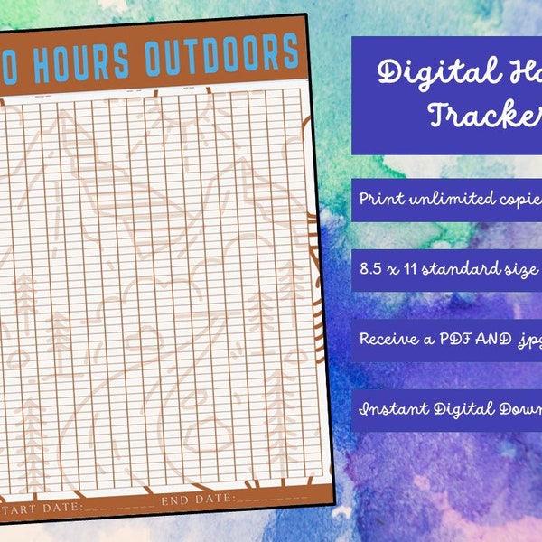 Outdoor Hour Tracker | Outdoor Hour Challenge | Time Tracker | 1000 Hours Outside | Planner Tracker | Bujo Tracker | Printable