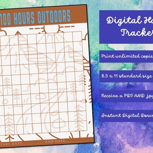 Outdoor Hour Tracker | Outdoor Hour Challenge | Time Tracker | 100 Hours Outside | 1000 Hours Outside | Planner Tracker | Bujo Tracker