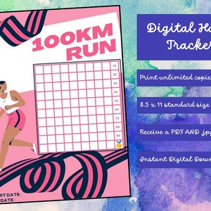 Run Tracker | Running Challenge | Kilometer Tracker | Marathon Training | 100Km Challenge | 10 Km Challenge | Planner Tracker | Bujo Tracker