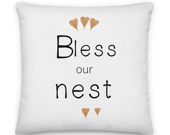 Bless our nest  word art decorative pillow