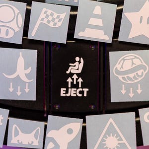 Funny Blank Button Decals | Universal Car Prank Stickers | Cut with High End Machine and Vinyl | Eject, Banana peel, Shell, Arcade Gift