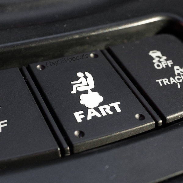 3 size options, FART blank button decal sticker. Fits all blank car buttons!