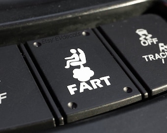 3 size options, FART blank button decal sticker. Fits all blank car buttons!