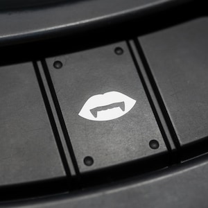 Vampire Fangs Button Decal, Precision Fit (3 Size Options) - Spooky Blank Car Switch Sticker - Backup Sticker Included for Oops Protection!