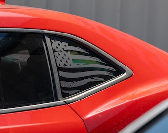 Fits 2010-2015 Chevrolet Camaro, American Flag vinyl decal, rear quarter window American flag window decal sticker