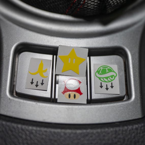 Blank Car Button Decal Set, 8 Decal Bundle! Includes 2x: Mushroom, Shell, Star, and Banana. Includes custom sketch with every order!