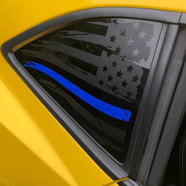 Fits 2010-2015 Chevrolet Camaro  rear quarter window American flag window decal sticker WITH BLUE STRIPE