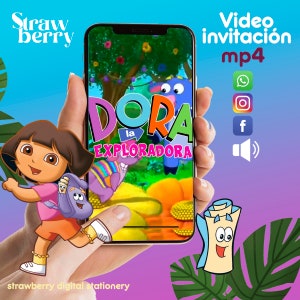 Dora the Explorer party invitation video, boots, personalized data, MP4 birthday invitation