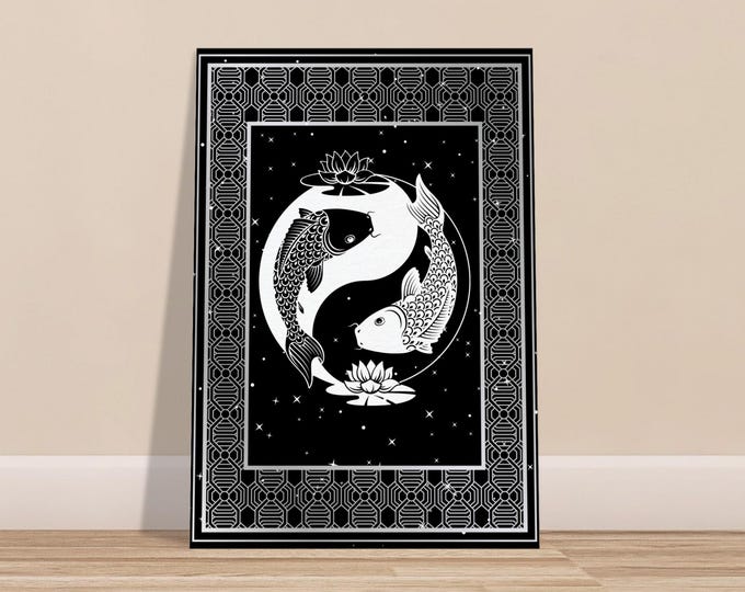 Black and White Cosmic Canvas Art - Esoteric Meditation Wall Decor - Spiritual Psychedelic Canvas 70x100 cm / 28x40″