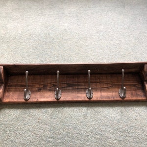 Handmade rustic coat hook with shelf made from reclaimed wood home decoration gift idea