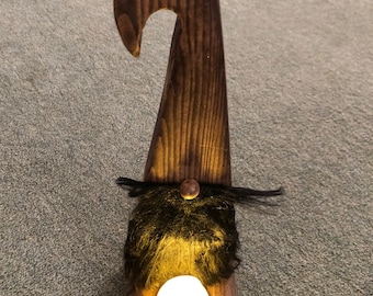 Handmade gnome/gonk with tealight holder made from reclaimed wood