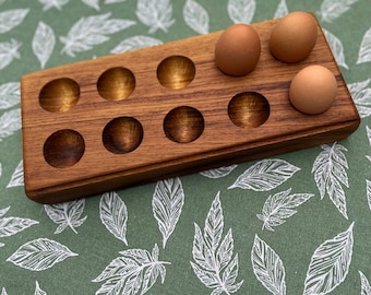 Handmade Reclaimed Wood Egg Holder: Farmhouse Kitchen Rack, Holds 10 Eggs