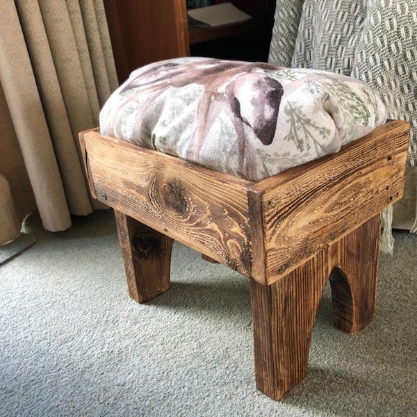 Handmade rustic foot stool made from reclaimed wood unique gift idea for home