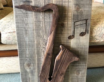 Handmade Reclaimed Wood Saxophone Wall Art: Rustic Music Decor