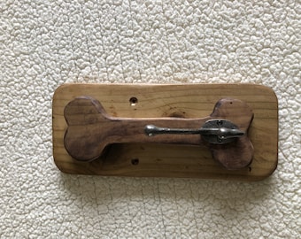 Handmade Reclaimed Wood Dog Lead Hook: Rustic Bone Shape