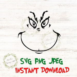 Grinch Face SVG, Grinch, Grinch Ornament, Grinch Smile, Christmas SVG, Cricut, Silhouette, Digital Download, png, svg, jpeg