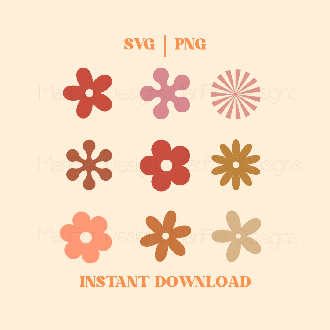 Retro Flower Shapes SVG Flower SVG Daisy Flower PNG Retro Etsy Canada