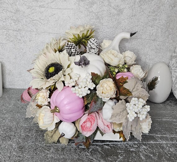 Tischdekoration, Deko mit Krbis, Knstliche Bltter, Knstlicher Krbis,  Knstliche Blumen,Tischdekoration, Tischgesteck, Tischdekor - Etsy.de