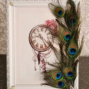 Picture frames, picture frames with feather decor, picture frames with decoration