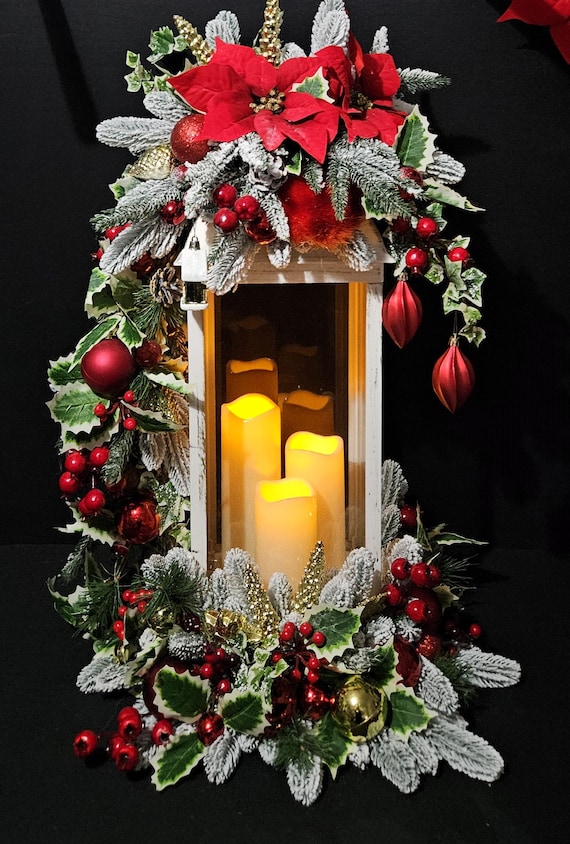Tischgesteck, Adventsgesteck, Weihnachtsgesteck, Adventskranz, Laterne mit LED, Winterdekor, Weihnachten Deko, Christmas Decoration,