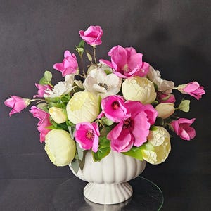 Ceramic vase with artificial flowers, Decorated vase with flowers, Ceramic vase with decoration, Vase with decoration, Vase with flowers, Vase