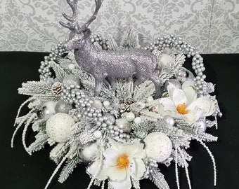 Advent wreath with a deer, table decoration with deer, Advent wreath, winter arrangement, arrangement, Christmas arrangement, XL