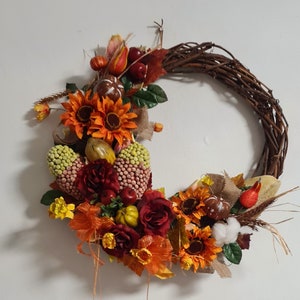 Moderne herfstkrans Valdeurkransen, Valkrans met pompoenen, Valkrans, Deurkrans, Thanksgiving Kroon, Deurkrans Val,