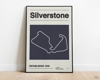 Silverstone Circuit Print | Mid Century Modern | Bauhaus Design For F1 Enthusiast | Digital Art Poster | Retro Wall Art | Vintage British
