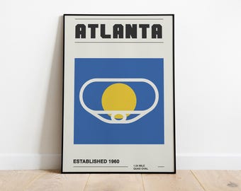 Atlanta Race Track Print | Vintage NASCAR Poster | Mid Century Modern Racing Wall Art