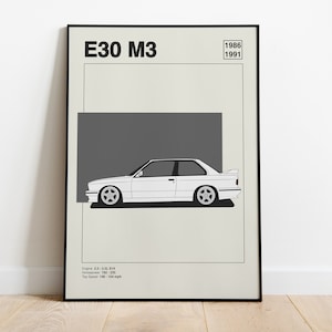 BMW E30 M3 Poster Car Print - Retro Wall Decor - Mid-Century Modern - Automotive Art - Vintage Poster - Classic Car - Wall Art - Bauhaus