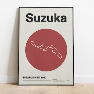 Suzuka Racing Circuit Print | F1 Wall Art | Mid Century Modern Formula 1 | Bauhaus Design | Retro Formula One