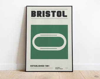 Bristol Race Track Print | Vintage NASCAR Poster | Mid Century Modern Racing Wall Art