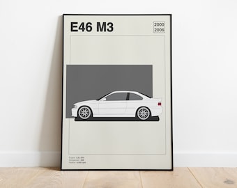 BMW E36 M3 Poster Car Print - Retro Wall Decor - Mid-century Modern ...