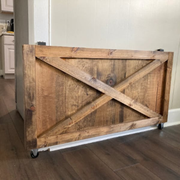 Rolling baby gate, Farmhouse dog gate  Barn Door Baby Gate, Barn Door dog gate