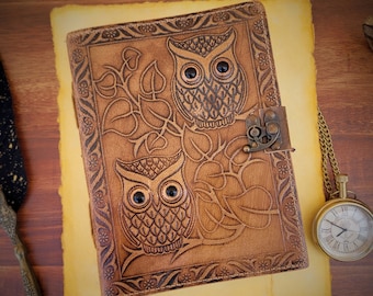 Owl Embossed Leather Journal Antique Handmade Leather Journal Vintage Antique Deckle Edge Sketchbook Gift Journal Leather Notebook