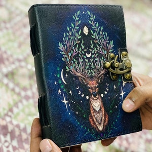 Natural Deer Moon Handmade Vintage Leather Journal for Men & Women 200 Antique Deckle Edge Paper Journal Sketchbook Writing Journal New Year