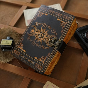 Sun & Moon Leather Journal with Lock: 200-Page Vintage Notebook