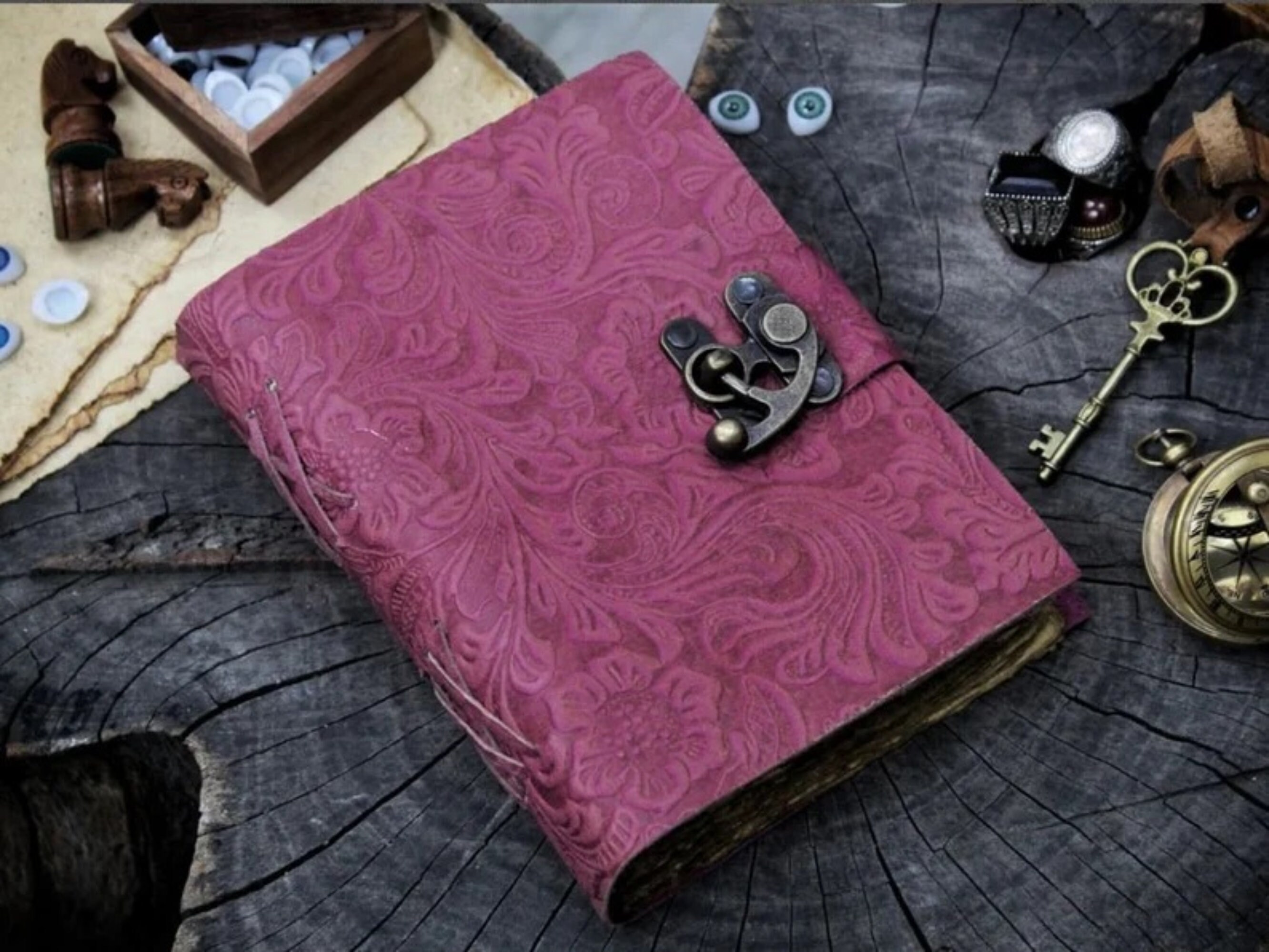 Pink Garden Flower Leather Journal With Lock Vintage Lock Journal ...