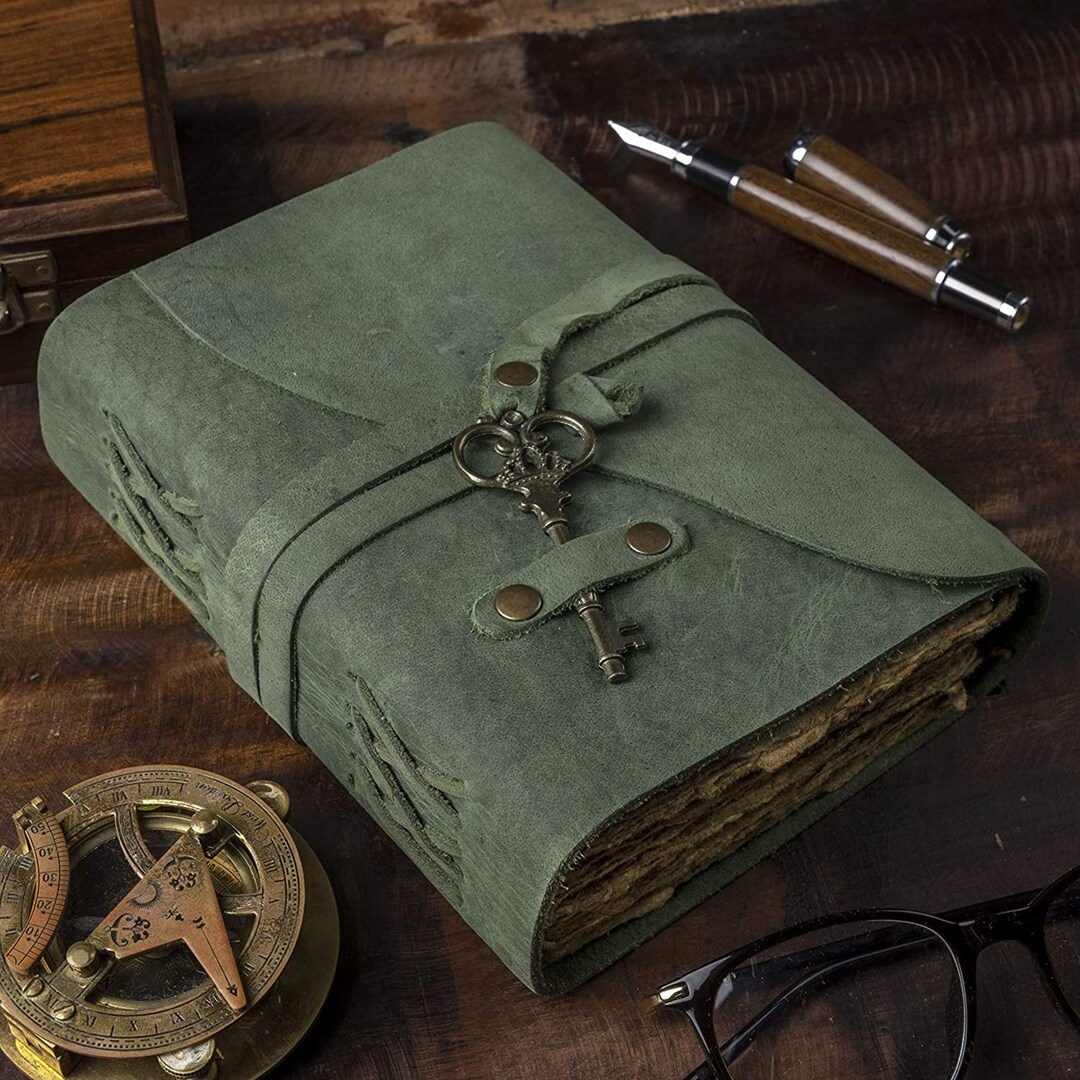 Leather Journal With Key Travel Book Handmade Deckle Edge Paper