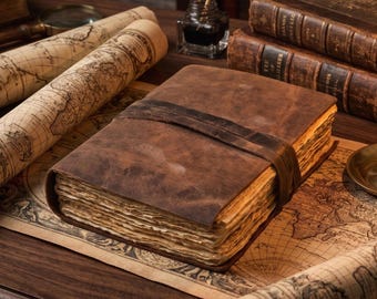 Handmade Leather Journal, Antique Deckle Edge Paper Sketchbook, Vintage Writing Notebook