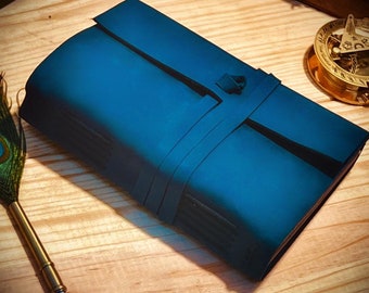 Journal vintage en cuir bleu foncé | Magnifique carnet de notes en cuir bleu avec reliure | Cadeau de Noël ancien journal fait main | Cadeau du Nouvel An