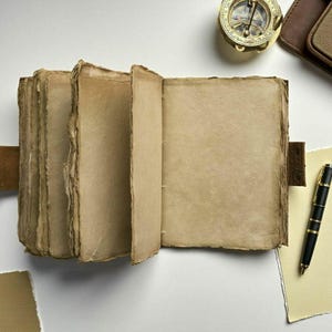 Handmade Rustic Brown Leather Journal: Antique Deckle Edge Paper Lock Closure Blank Spell Book of Shadows Travel Notebook Gift For Him Her