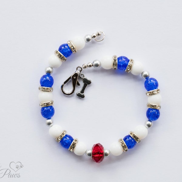 Patriotic Red White and Blue Bead Trilogy Pet Necklace (S)