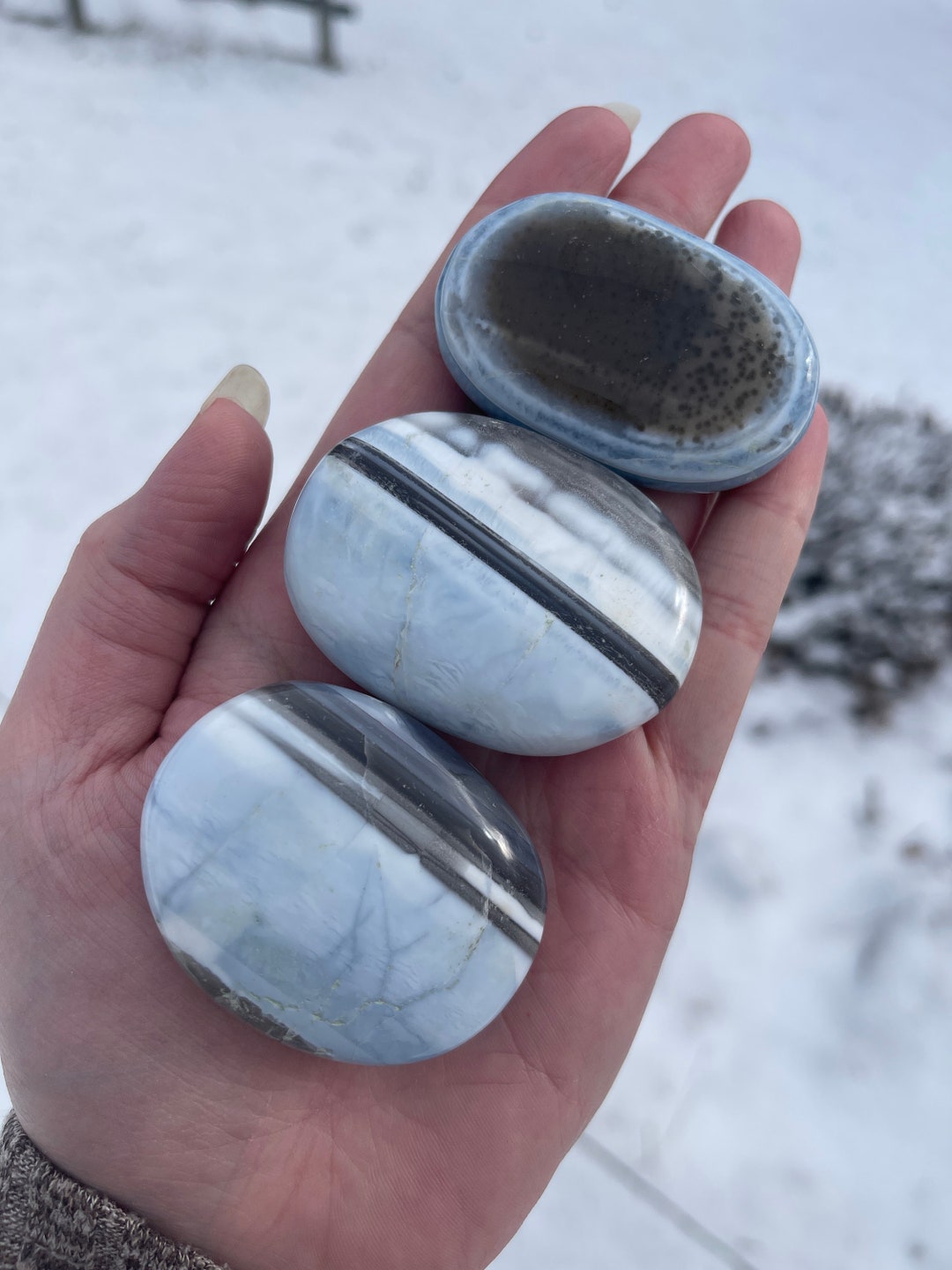 Owyhee Blue Opal Palmstone Oregon Owyhee Opal Blue Crystal Palmstone