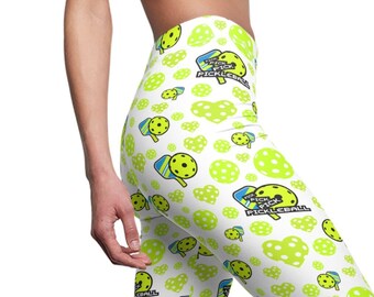Pantaloni da yoga Pickleball, leggings colorati con palline di sottaceti verdi e blu, design sportivo divertente, attrezzatura per l'allenamento, pantaloni elasticizzati per feste divertenti